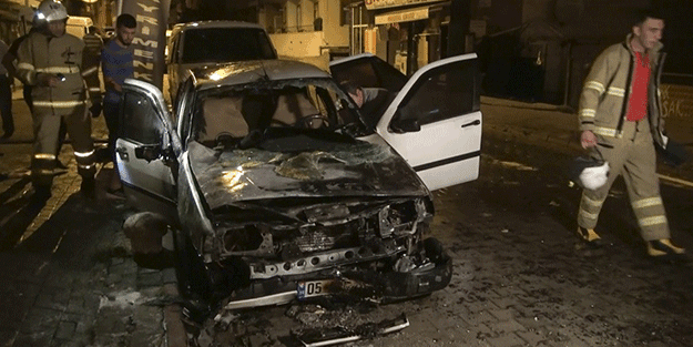 Kırıkkale'de park halindeki araç yandı