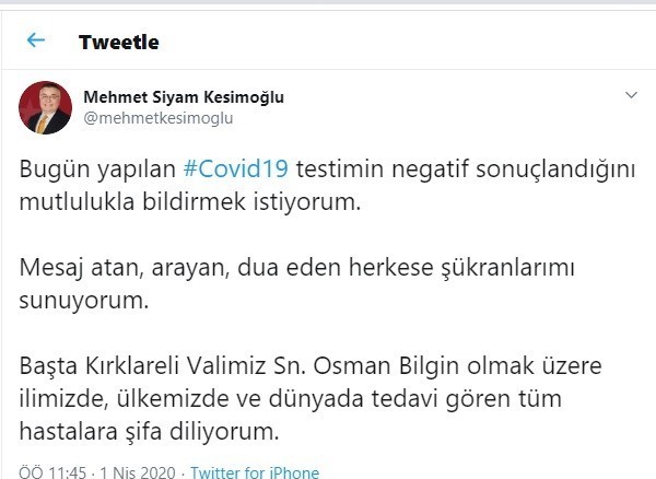 Kırklareli Valisi’nin ardından il sağlık müdüründe de korona virüs çıktı 