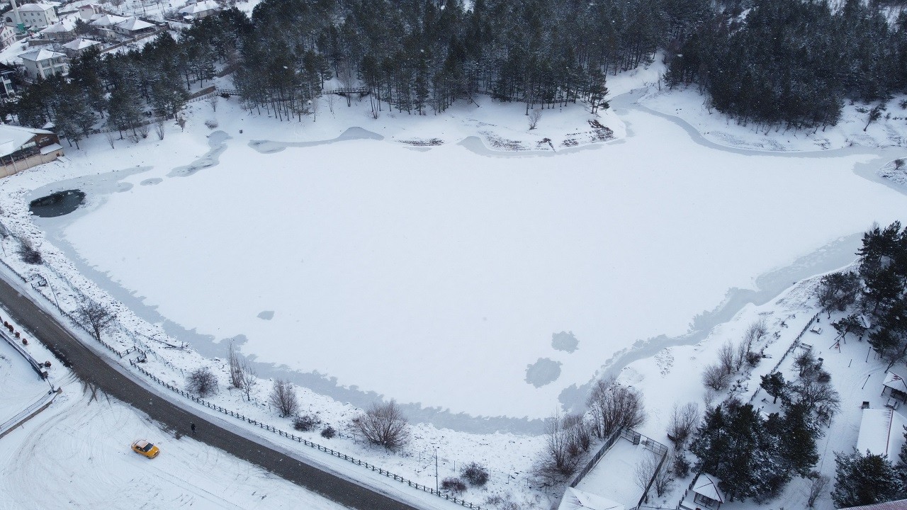 Kış masalı: Gölet buz tuttu