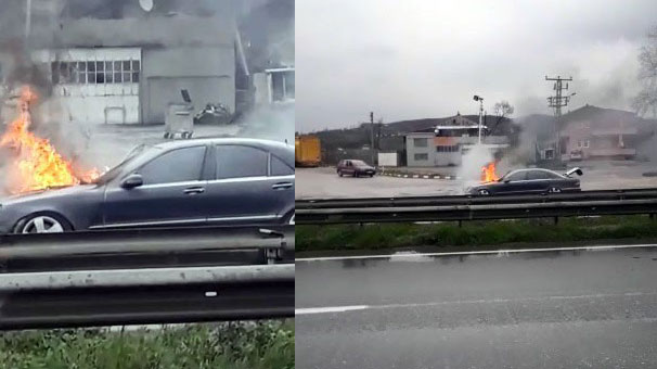 Kocaeli Kartepe'de lüks otomobil alev alev yandı