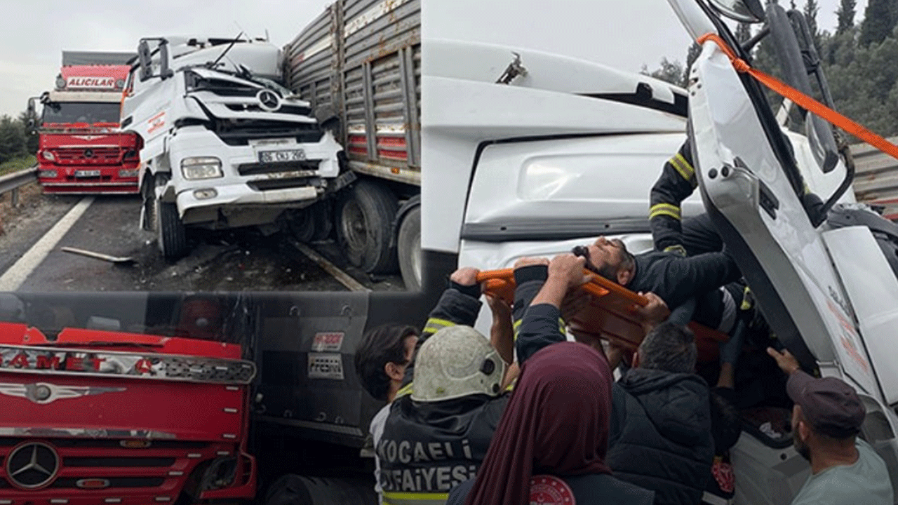 Kocaeli'nde 3 tır ve bir kamyon birbirine girdi!