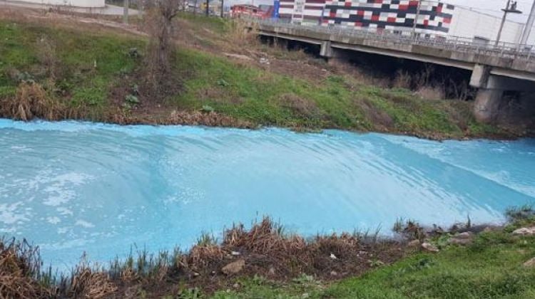 Kocaeli'nde atık dökülen derenin rengi turkuaz oldu
