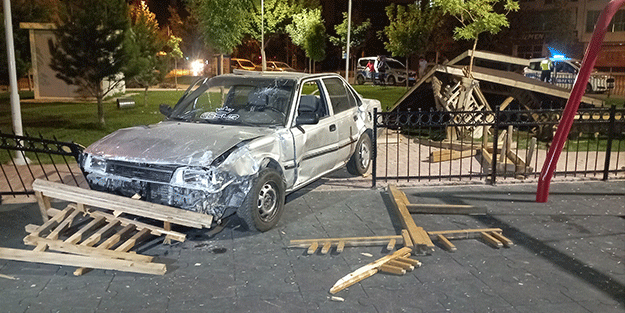 Kontrolden çıkan otomobil parka daldı