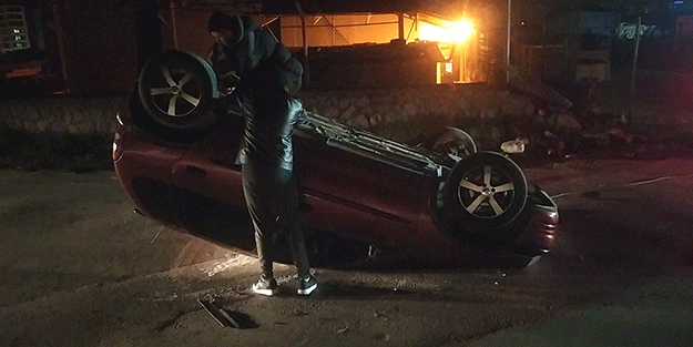 Kontrolden çıkan otomobil takla attı, sürücü ölümden döndü