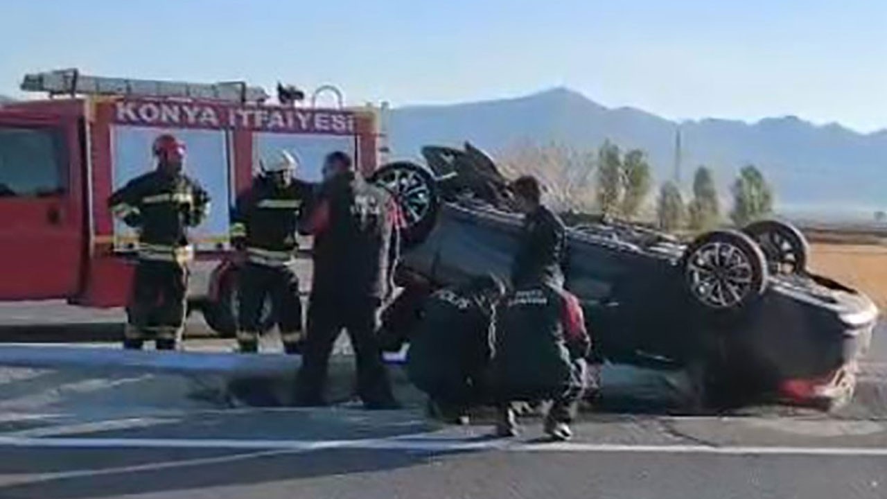 Konya’da korkunç kaza! Otomobil takla attı