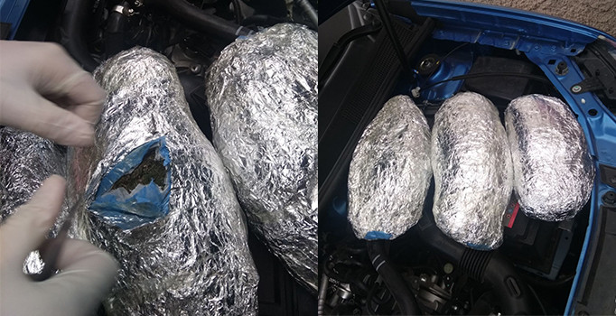 Konya'da otomobilin motorundan esrar zulası çıktı