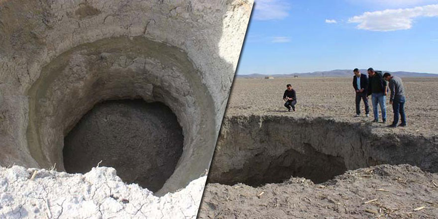 Konya'da tarla çöktü, bir obruk daha oluştu