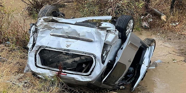 Köpekten kaçarken manevra yapan kamyonet şarampole uçtu!