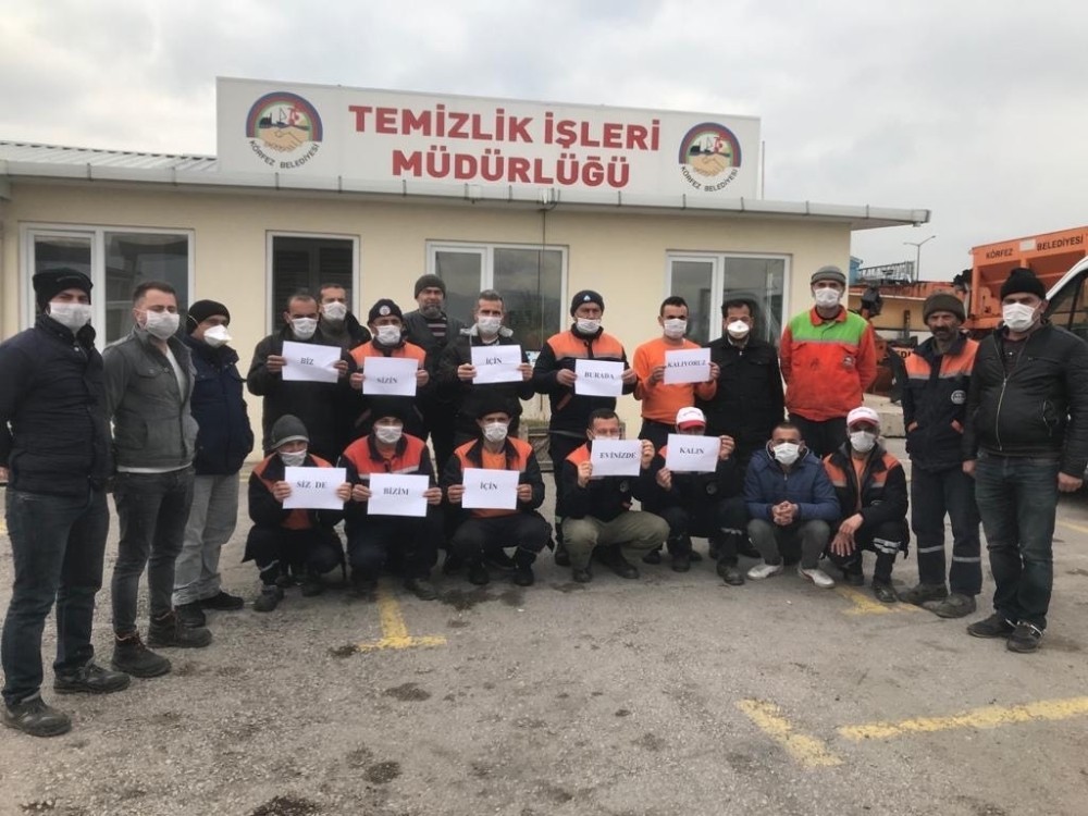 Körfez Belediyesi ekiplerinden “Evinizde kalın” uyarısı 