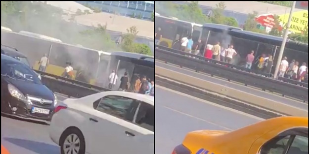 Korku dolu anlar! Seyir halindeki metrobüste yangın çıktı