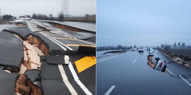 Korkunç görüntüler! Hatay'da yol böyle yarıldı!