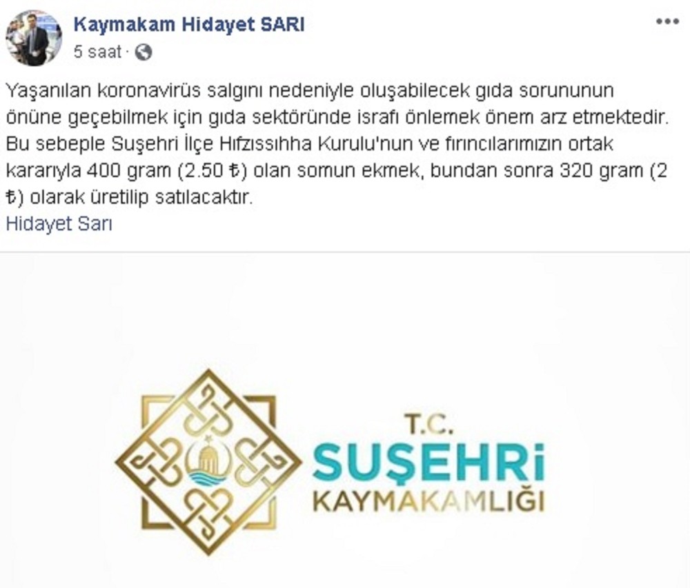 Korona virüs tedbirleri kapsamında 2.5 liralık ekmek 2 lira oldu 