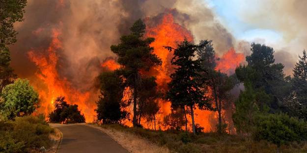 Kudüs'te korkutan yangın! Trafiğe kapatıldı