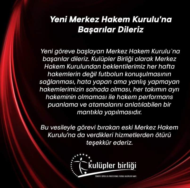 Kulüpler Birliği’nden yeni MHK’ya başarı dileği 