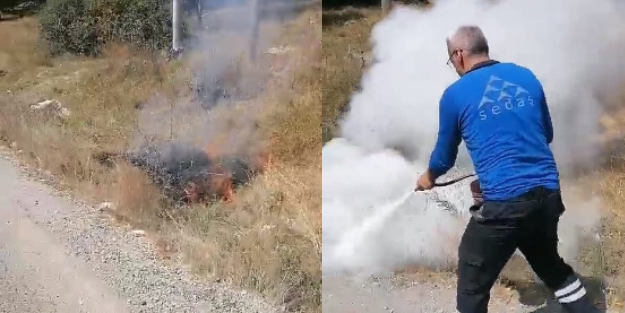 Kuru otların yandığını gördü, faciayı önledi