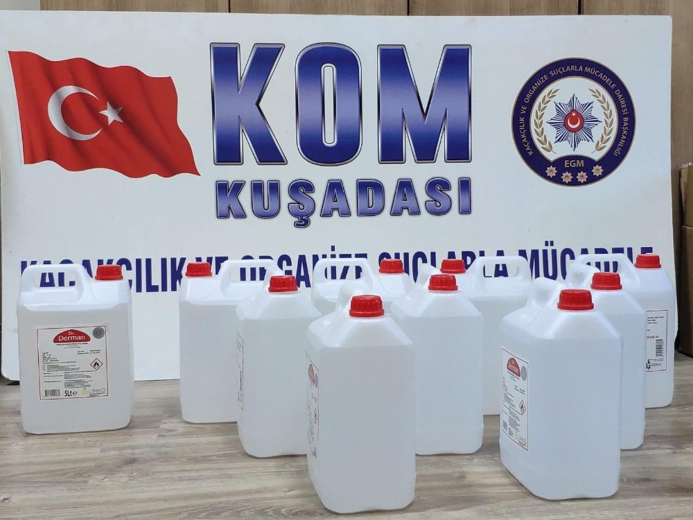 Kuşadası’nda 50 litre etil alkol yakalandı 