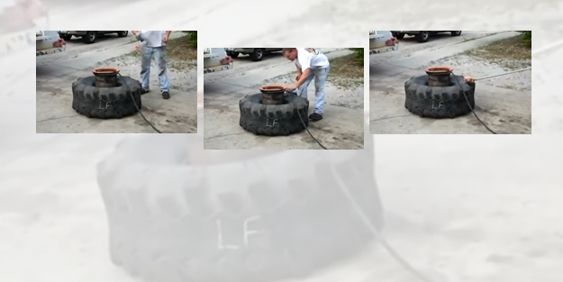 Bomba patlatır gibi lastik şişirme yöntemi