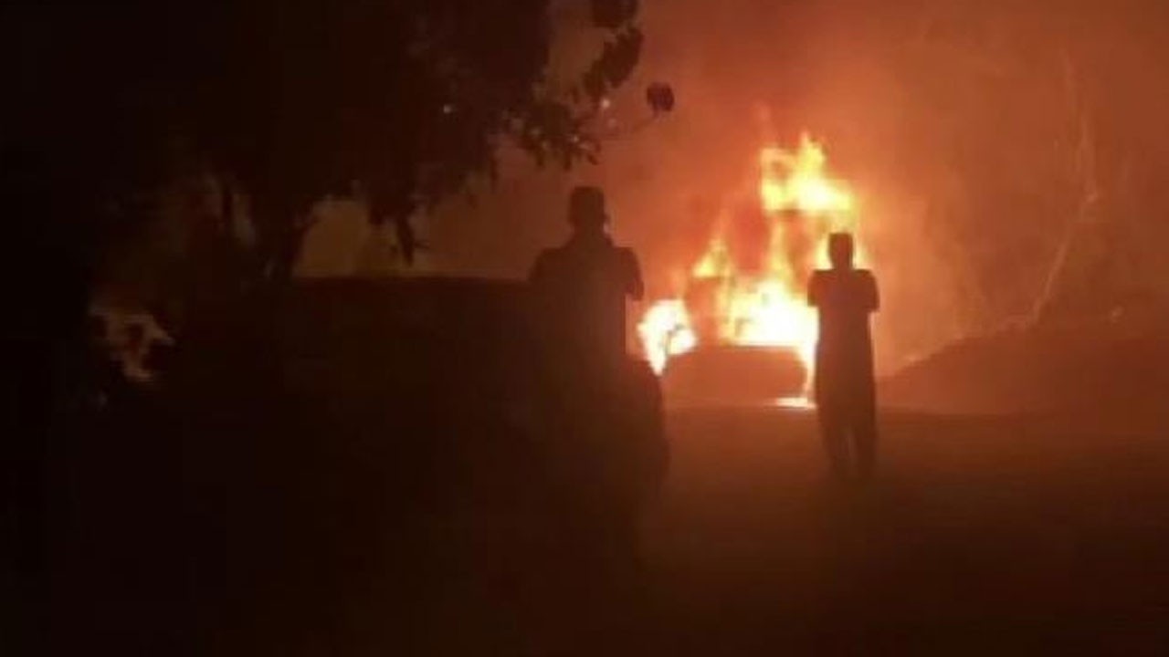 LPG tankı patlayan otomobil alev alev yandı