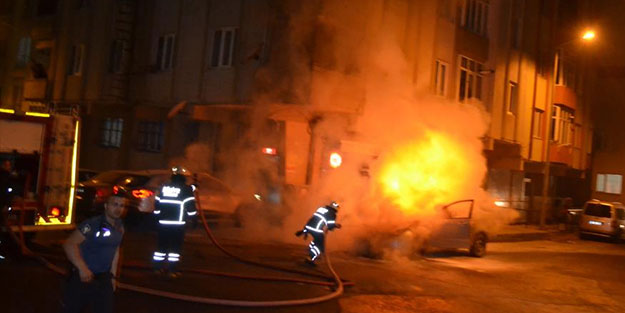 LPG'li araç alev topuna döndü