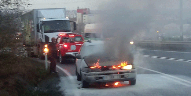 LPG’li otomobil alev alev yandı
