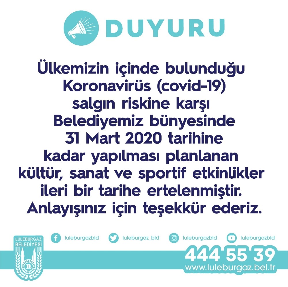 Lüleburgaz’da etkinliklere korona virüs ertelemesi 