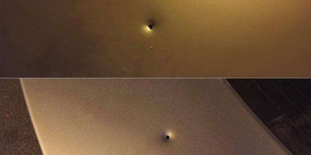 Maganda terörü! İçinde çocukların bulunduğu otomobile yorgun mermi isabet etti!