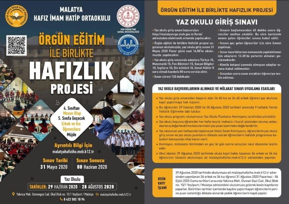 Malatya’da Hafızlık okulları kayıt dönemi başladı 