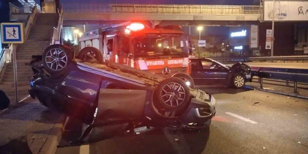 Maltepe’de kaza yapan araçlardan biri takla attı: 1 yaralı