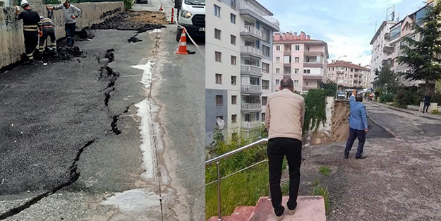 Mansur Yavaş Ankaralıları böyle rezil etti! Yeni onarılan yol sağanak yağışta çöktü