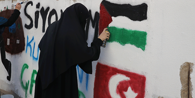 Mardinli öğrencilerden Filistin'e destek! Grafiti çizdiler