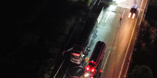 MDF yüklü tır alev topuna döndü