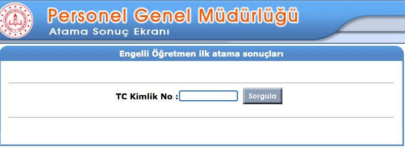 MEB 750 engelli öğretmen atama sonuç sorgulama ekranı! 750 engelli öğretmen atama başvuru kura sonuçları listesi.