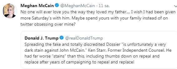 Meghan McCain’den Trump’a: “Kimse babamı sevdiği kadar Trump’ı sevmeyecek” 