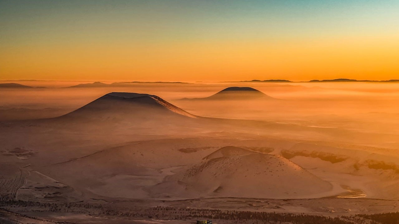 Meke Gölü’nde karlı gün batımı! Dünyanın nazar boncuğunda kış masalı