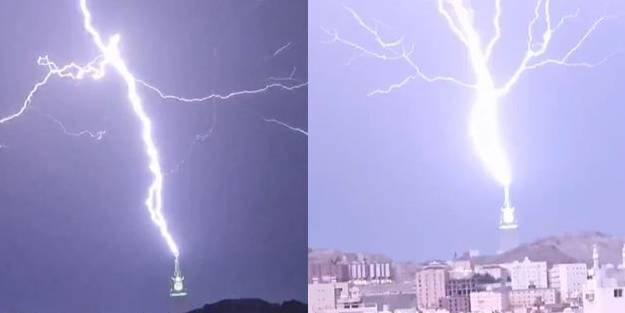 Mekke Saat Kulesi’ne yıldırım düştü