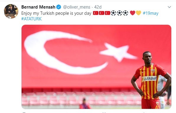 Mensah’tan 19 Mayıs paylaşımı 