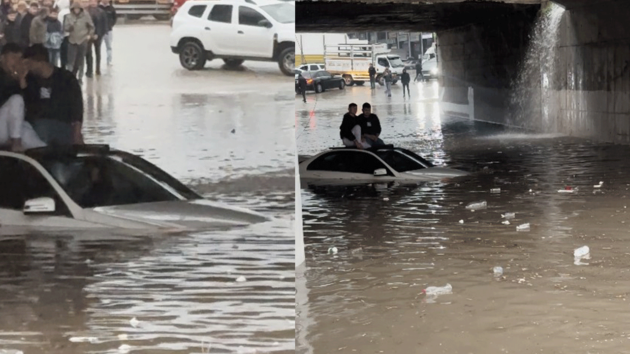 Mercedes suya gömüldü! Mahsur kalan 2 kişi böyle kurtarıldı!
