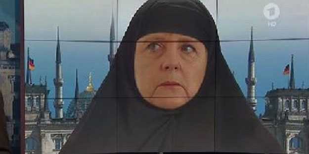 Merkel’e çarşaf giydirdiler