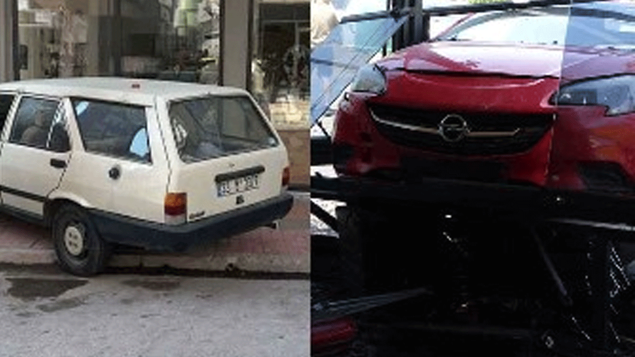 Mersin'de iki otomobil iş yerine daldı!