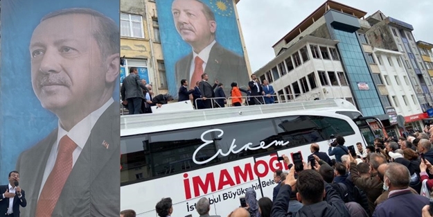 Metrobüs daha kalabalık: CHP'li İmamoğlu, Erdoğan posteri önünde konuştu! Dikkat çeken 'PKK' afişi