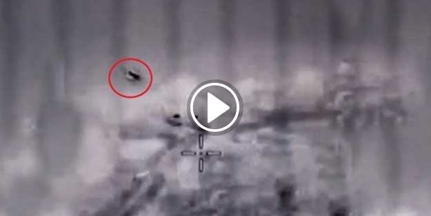 Mevzideki teröristlerin kafasına inen bomba kamerada