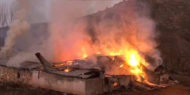 Mezrada çıkan yangında 2 ev, kiler ve merek kül oldu
