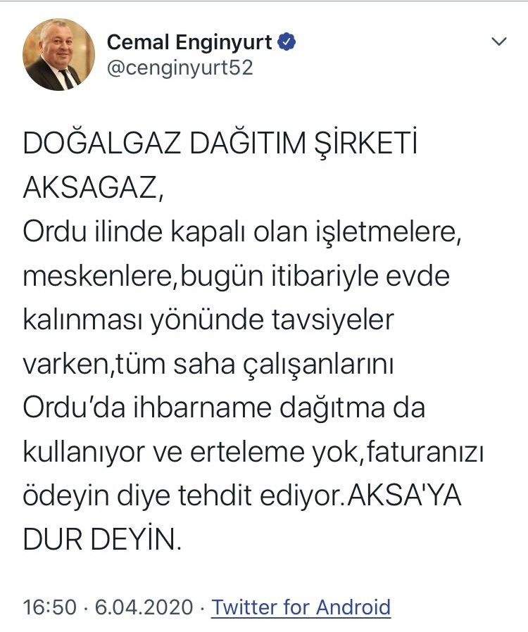 MHP’li Enginyurt’tan doğalgaz firmasına sert tepki 