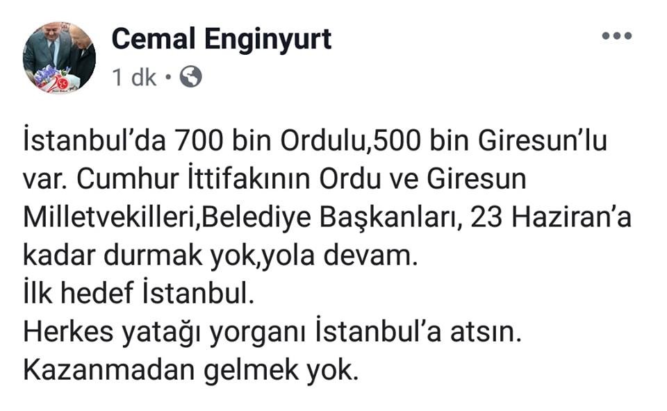 MHP’li Enginyurt’tan Ordu ve Giresunlulara çağrı 