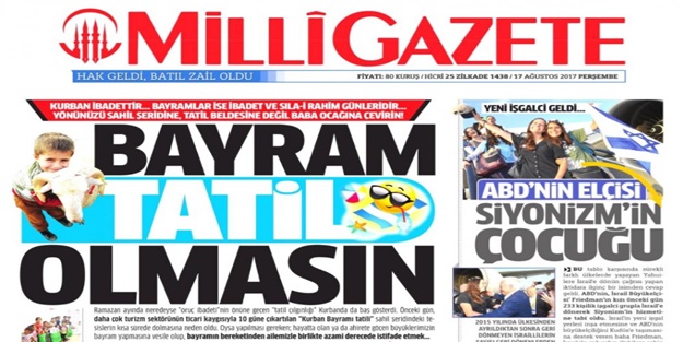 Milli Gazete'den Kurban Bayramı tatiline itiraz!