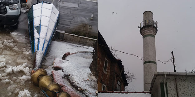 Minare rüzgara dayanamadı! Facianın eşiğinden dönüldü