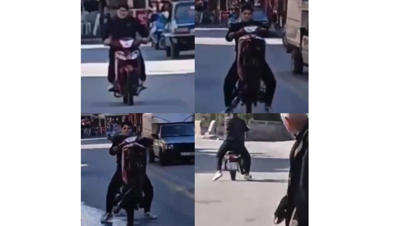 Motosikletin önünü kaldırdı cezayı yedi