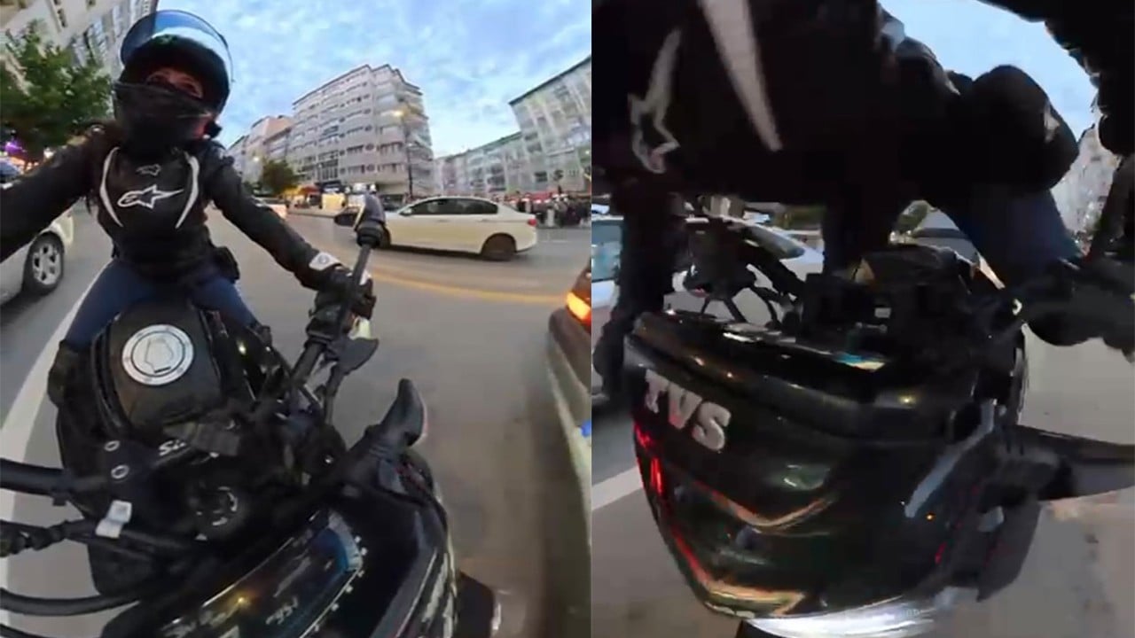 Motosikletle kaza yapıp takla atan kadın sürücünün burnu bile kanamadı