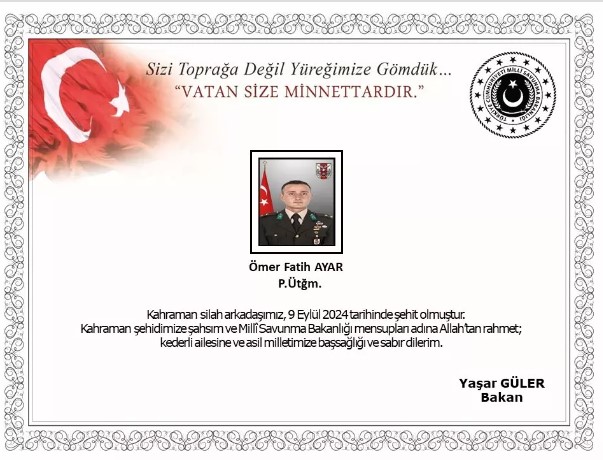 MSB duyurdu: 1 şehidimiz var!