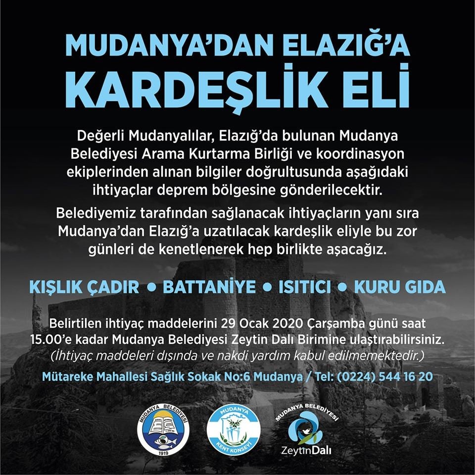 Mudanya’dan Elazığ’a kardeşlik eli 